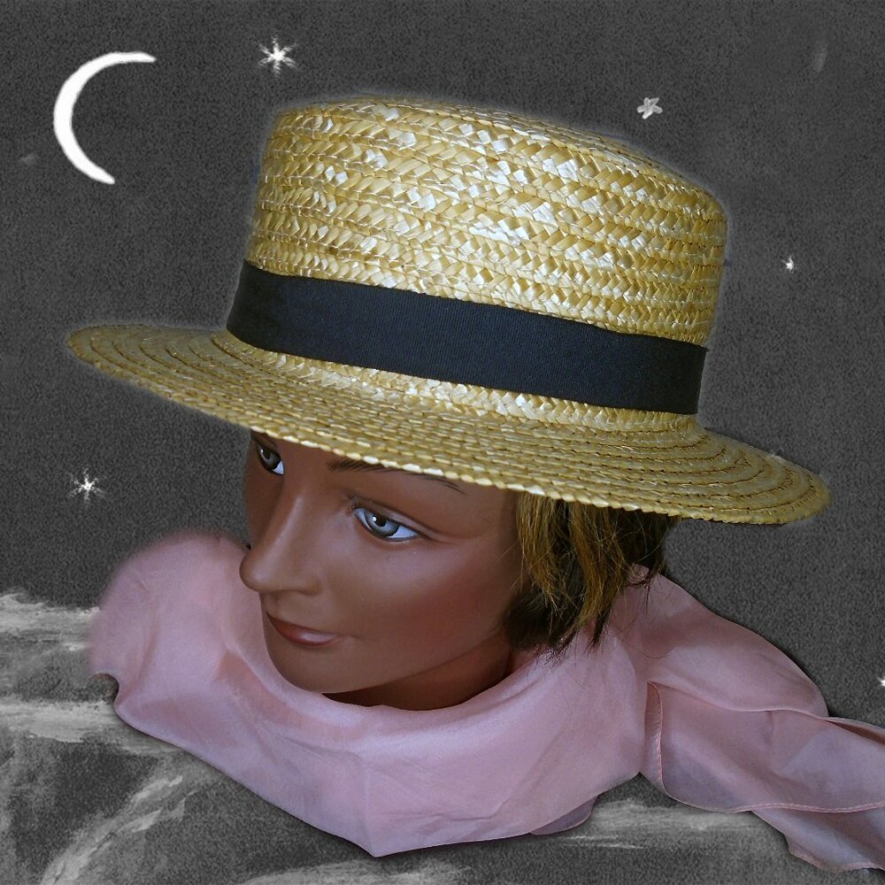 Straw Boater Hat, Victorian Style - Unisex, Men's or Women's Large